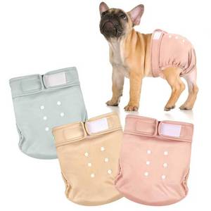 lot 25814 image: Frenchie Dog Diapers Female No Tail Hole, Washable Pet French Puppy Bulldog Diapers Female for Period Heat, Reusable Doggy Doggie Dog Diapers, Small - Retail $14