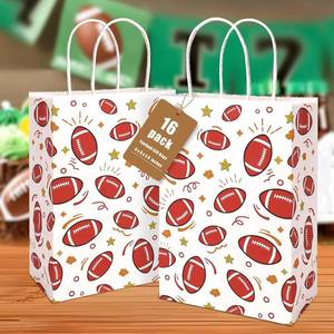 lot 25820 image: 16 Pack Football Goodie Bags, 5.5 x 2.8 x 8 Inches Football Gift Bags with Handles for Team Snack kids Birthday Party Favor Supplies - Retail $9
