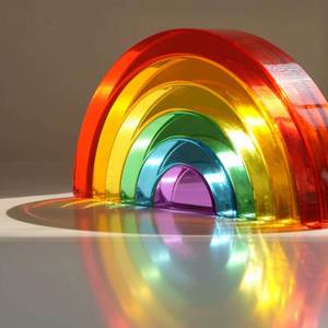 lot 25822 image: 5PCS Acrylic Rainbow Stacker Toy, 100% Acrylic Stacking Toy, Montessori Arch Bridge Rainbow Building Blocks for Kids, Educational Sensory Light Learning Toys. Missing the blue - Retail $38
