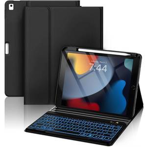 lot 25832 image: iPad 9th Generation Case with Keyboard 10.2 - 7 Color Backlit Wireless Keyboard Cover with Pencil Holder for iPad 9th8th7th Gen 10.2 inch, iPad Air 3rd Gen & iPad Pro 10.5 - Black - Retail $30