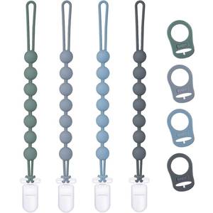 lot 25836 image: 4-Pack Silicone Pacifier Clip with Adapter Ring Fits MAM Dummy, Soft Flexible Binky Holder for Button-Style, Anti-Loss Paci Clips for Baby Boys, Xmas Gifts Baby Shower Essentials - Retail $10