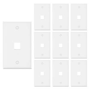 lot 25848 image: 1 Port Keystone Wall Plate UL Listed (10 Pack), Single Gang Wall Plates for RJ45 Keystone Jack and Modular Inserts, White - Retail $10