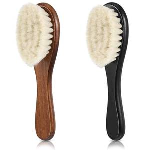 lot 25851 image: 2 Pieces Barber Fade Brush Men Beard Brush Neck Duster Cleaning Grooming Tool Soft Beard with Wooden Handle for Barber Hair Cutting Kits(Black, Red) - Retail $9