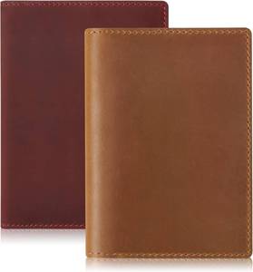 lot 25852 image: Leather Passport Holder, Handmade Passport cover, Travel Wallet Cover Case for Men and Women, Leather Travel Documents Organizer Protector, Brown-Red, 2PC - Retail $30