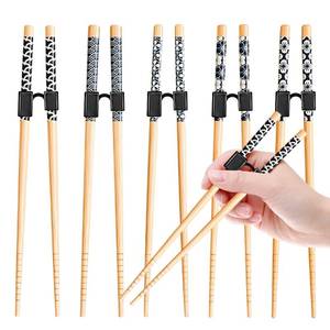 lot 25856 image: 5 Pairs Reusable Training Chopsticks Beginners for Kids Adults Learners, Japanese Wooden Chopsticks Trainers Set, Dishwasher Safe, L8.86Inch (1.Japanese stamp) missing 1 helper as seen in Photo  - Retail $8
