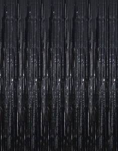 lot 25857 image: 3.2 ft x 9.8 ft Metallic Tinsel Foil Fringe Curtains Party Photo Backdrop Party Streamers for Halloween, Birthday, Graduation, New Year Eve Decorations Wedding Decor (2 Packs,Black) - Retail $16