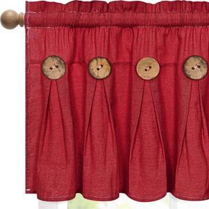 lot 25858 image: Farmhouse Valance Curtains, Boho Cotton Linen Kitchen Valance, Red Rustic Button Window Valances for Kitchen Bathroom, Country Rod Pocket Valances for Windows Christmas, Red, 52 x 18 Inch - Retail $30