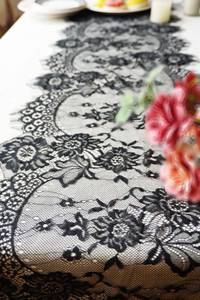 lot 25865 image: 14 x 120 Inches Black Lace Table Runner Decoration Anniversary Embroidered Doilies Party Supplies Vintage Lace Centerpiece Theme for Boho Wedding Bridal Baby Shower Decorations - Retail $7