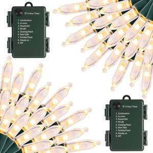 lot 25876 image: 2 Pack Battery Operated Christmas Lights, Total 100LED 32FT Christmas Lights Outdoor, Waterproof Mini String Lights with 8 Modes, Decorations for Indoor Patio Garden Party Decor (Warm White) - Retail $12