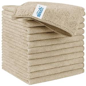 lot 25898 image: Brown Microfiber Cleaning Cloth, 12 Pack Premium Microfiber Towels for Cars, Lint Free, Scratch-Free, Highly Absorbent, Reusable Cleaning Rags for Car, Household, Kitchen, Window, 11.5X11.5 - Retail $10