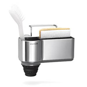 lot 25915 image: simplehuman Sink Caddy Sponge Holder, Brushed Stainless Steel. Missing one suction piece. Refer to pic2.  - Retail $30