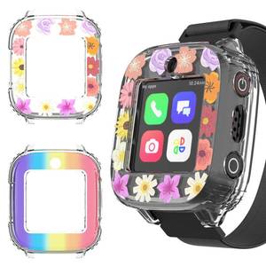 lot 25920 image: 2 Pack Edge Protector Compatible with Cosmo JrTrack 3 & JrTrack 4 Kids Smartwatch, Soft TPU Material Cute Protective Case Cover Accessories for Kids Boys Girls(RainbowFlower) - Retail $9