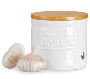 lot 25931 image: Garlic Keeper with Lid, Ceramic Garlic Saver 4 inch, White - Retail $20