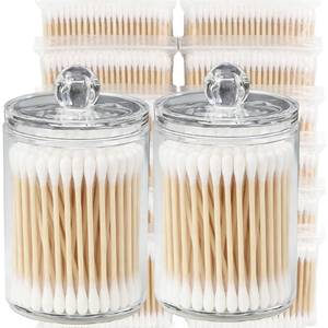 lot 25932 image: Cotton Swabs, 1200 Count Bamboo Sticks Cotton Swabs with 2 Clear Container Cotton Buds with Wooden Handles For Ears Makeup or Nails Personal Care - Retail $10