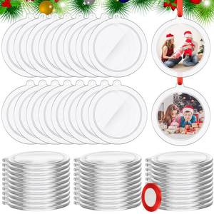 lot 25933 image: 60 Pcs 2026 Christmas Clear Round Frame Ornaments with Red Ribbon, Acrylic Blank Round Photo Frame Bulk, Hanging Photo Ornaments for Christmas Tree Decoration (Classic Style) - Retail $20