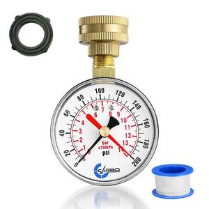 lot 25940 image: CARBO Instruments 2-12 Water Pressure Test Gauge, 0-200 PSI, Red Max Pointer, 34 Female Hose Thread, Rust-Free Corrosion-Resistant Case, Brass Connector, for Home, Garden, RV, IndoorOutdoor - Retail $10