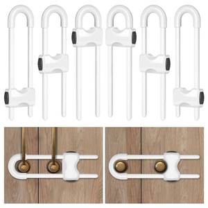 lot 25952 image: Cabinet Locks Baby Proofing, Child Proof Cabinet Locks,6 Pack Adjustable U Shaped Baby Proofing Cabinets, Child Locks for Cabinets and Drawers (White) - Retail $7