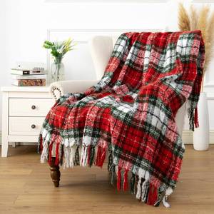 lot 25955 image: Plaid Throw Blanket with Fringes Green Red Christmas Home Decor Blankets Super Soft Cashmere Blanket for Couch Sofa Farmhouse Halloween 50 x 60 Inches(Xmas) - Retail $29