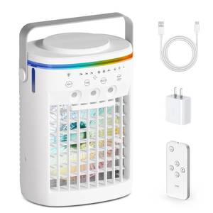 Portable Air Conditioner, Cooling Fan with 3 Speeds &3 Modes,2-8H Timer,1000ml Water Tank, Remote Control,4 in 1 Humidifier, Air Conditioner, Fan, Night Light, Evaporative Air Cooler for Home - Retail: $36