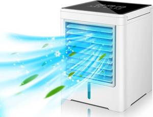 lot 25967 image: Portable Air Conditioners, Evaporative Air Cooler with 3 Wind Speeds 3 Timers Touch Screen Small Desktop Cooling Fan, Personal Mini Air Cooler for Home Room Camping Car Office. MISSING USB-C Cable. - Retail $14