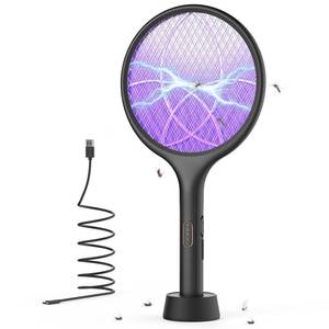 lot 25970 image: Electric Fly Swatter Bug Zapper Racket Dual Modes Mosquito Killer with Purple Mosquito Light Rechargeable for Indoor Home Office Backyard Patio Camping - Retail $31