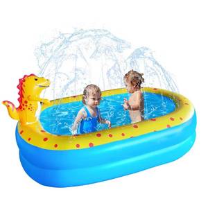 lot 25971 image: Inflatable Swimming Pool for Kids with Sprinkler, 67x41x32in Family Size Backyard Summer Water Play - Retail $32
