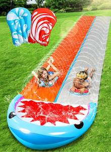 lot 25972 image: Sloosh Water Slides with 2 Inflatable Boards,22.5ft Double Lane Splash Slip Lawn Water Slide with Advanced Sprinklers Summer Toy for Kids Adults Fun Backyard Summer Outdoor, VISIBLE USE. - Retail $48