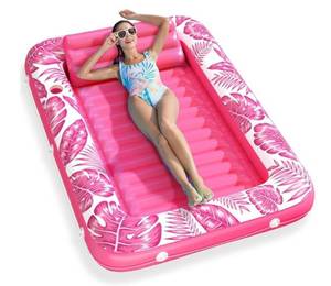 lot 25973 image: Inflatable Tanning Pool Lounger Float - 4 in 1 Sun Tan Tub Sunbathing Pool Lounge Raft Floatie Toys Water Filled Tanning Bed Mat Pad for Adult Blow Up Kiddie Pool Kids, XLarge. - Retail $60
