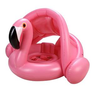 lot 25978 image: Baby Pool Float with Canopy, Flamingo Inflatable Swimming Ring, Infant Pool Floaties Sunshade Toys for Baby Girls Boys Toddlers Pink - Retail $17