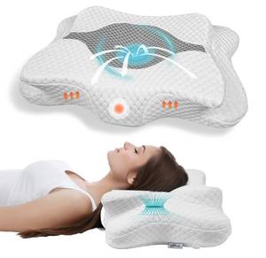 lot 25989 image: Memory Foam Pillows, Cervical Pillow for Neck and Shoulder Pain Relief, Ergonomic Contour Bed Pillow, Soft for Side Sleep Stomach Sleeping and Back Sleeper - Retail $28