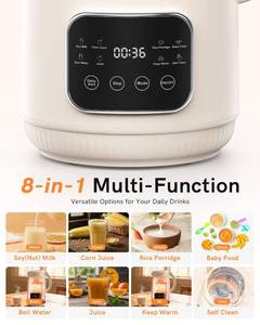 lot 25992 image: 50oz Nut Milk Maker Machine(Stainless Steel) Blender, 8-in-1 Automatic Soy Milk Maker for Vegan, Homemade AlmondCoconutOat Plant-Based Milk with 18H Delay Start,4H Keep Warm, Self-Clean& Boil Water - Retail $80