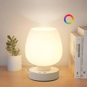 lot 25995 image: Cordless Touch Bedside Table Lamp, Rechargeable Battery Operated Desk Lamps with 8 RGB Colors, Dimmable Small Glass Nightstand.  MISSING LAMPSHADE. - Retail $30