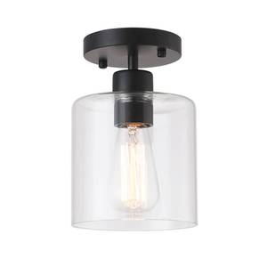 lot 25996 image: Black Modern Semi Flush Mount Ceiling Light, Rustic Ceiling Light Fixture for Closet Hallway Entryway, Matte Black Finish (1 Pack) - Retail $29