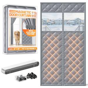 lot 25998 image: Magnetic Insulated Door Curtain Fits 36x96 Doors - Thermal Door Cover for Winter with Clear Window, Window Insulation Kit & Doors Draft Stopper to Keep Cold Air Out for Front Doorway Home - Gray - Retail $40