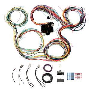 lot 26003 image: Universal 21 Circuit Wiring Harness Kit Extra Long Wire Standard Color 17 Fuses Replacement for GM. - Retail $60