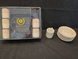 lot 2020 image: Prestige Kitchen 12-Piece Espresso Set with Lattice Pattern