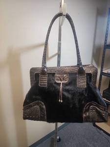 Cavalcanti Black Fur and Crocodile Pattern Leather Handbag - Made in Italy - 2007 - Excellent Condition!  Original purchase price in 2007 was $180!