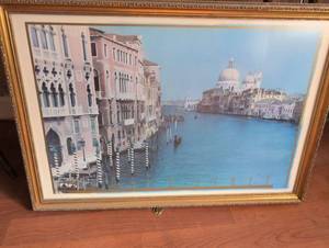 lot 1500 image: Venice Grand Canal Print in Gold Frame