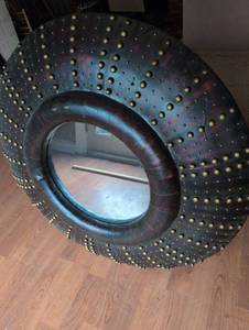 lot 1502 image: Industrial Studded Metal Wall Mirror