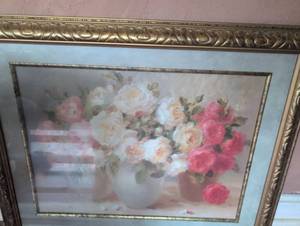 lot 1507 image: Elegant Floral Still Life Oil Painting with Ornate Frame