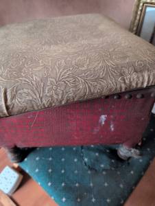 lot 1508 image: Embossed Floral Fabric Ottoman with Red Base