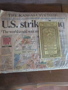 lot 1511 image: 1991 Gulf War Kansas City Star Newspaper with Commemorative Package