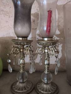 lot 1529 image: Crystal Drop Hurricane Candle Holders