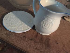 lot 1547 image: Victorian Rose White Ceramic Creamer and Saucer Set