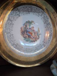 lot 1575 image: French Pastoral Scene Decorative Plate with Gold Trim