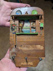 lot 1647 image: Wooden Wall Key Holder with Decorative Scene