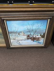 lot 302 image: Winter Church Scene Oil Painting by Linda