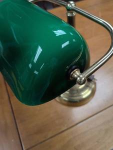 lot 305 image: Green Glass Bankers Lamp with Brass Base