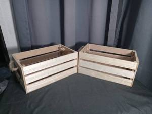 lot 2842 image: Rustic Wooden Storage Crates with Rope Handles - Set of 2