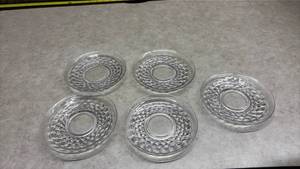lot 1047 image: Pressed Glass Honeycomb Pattern Saucers - Set of 5. (Manganese Glow)